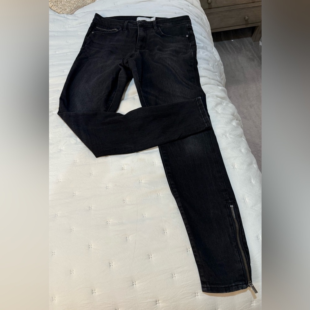 Athleta Sculptek Skinny High Rise Black Jeans with Zippered Legs Size 8